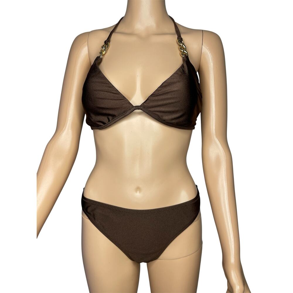 L’Agence Annabelle Shimmer Triangle Bikini Top/ Jean Shimmer bottom M chocolate